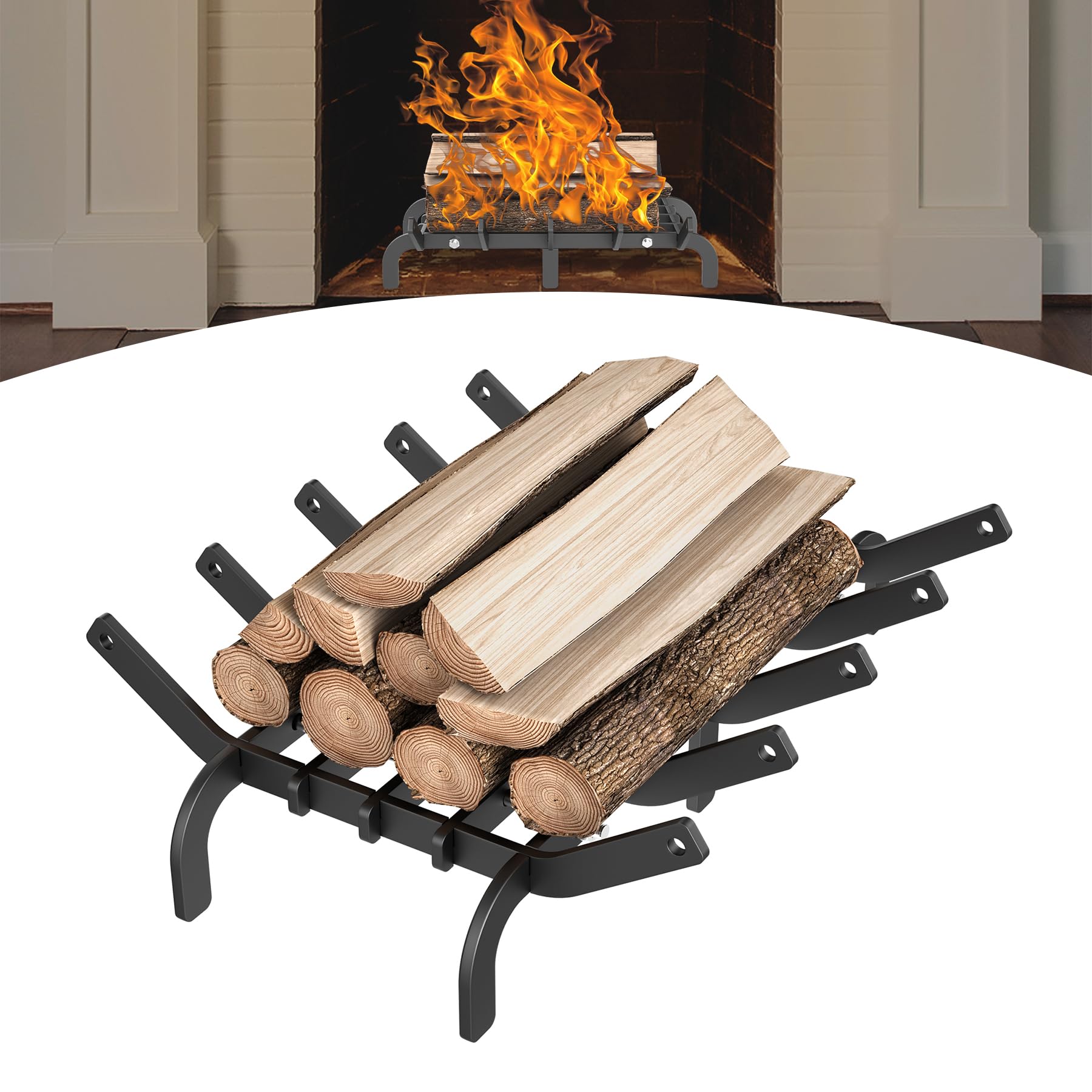 Froadp Parrilla para leña de chimenea Parrilla robusta para chimenea de acero rico en carbono Parrilla de fuego para chimenea leña leña de chimenea soporte para madera con pies soporte para leña para