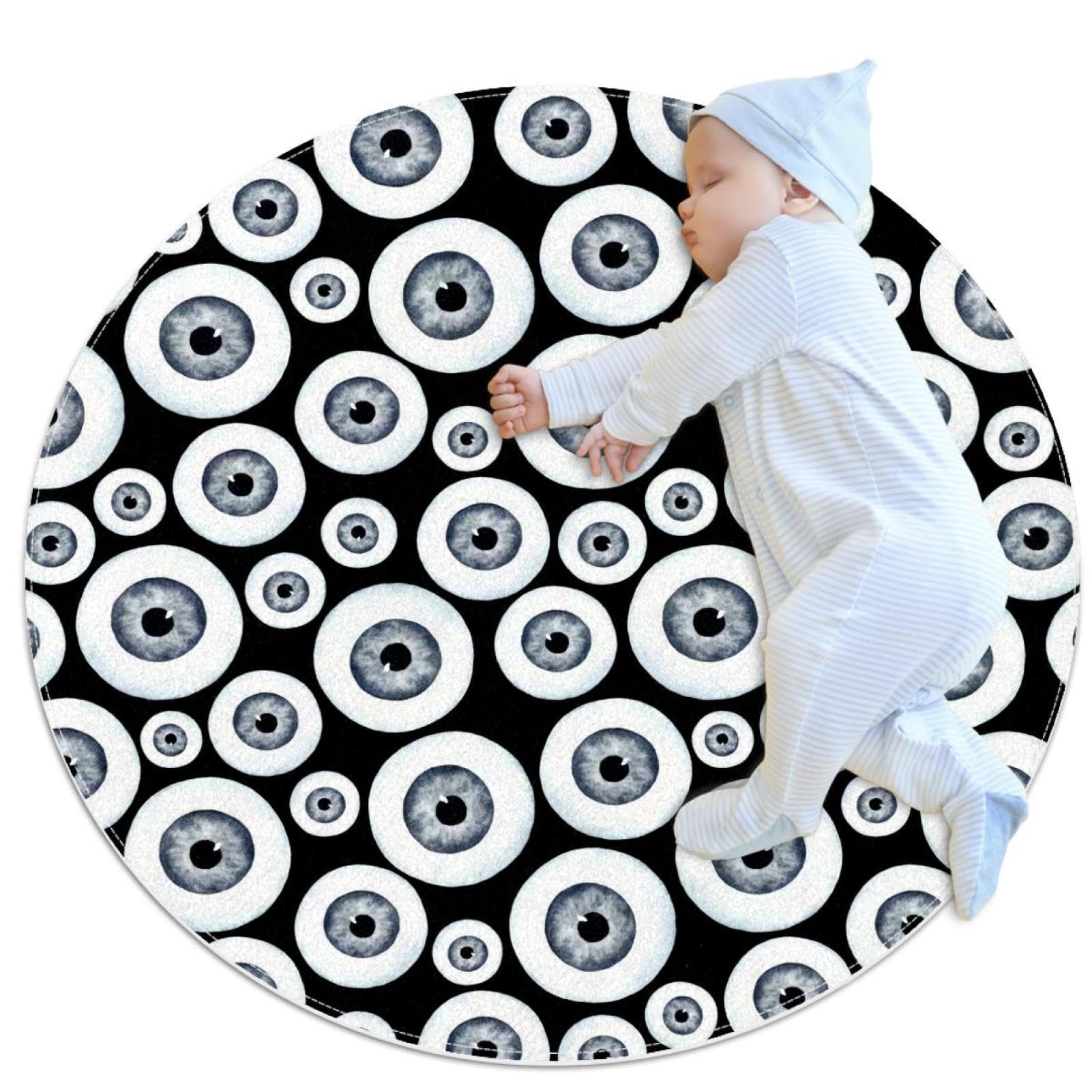Tapis de salle de bain boule d'yeux effrayante, tapis rond antidérapant de 1m pour chambre