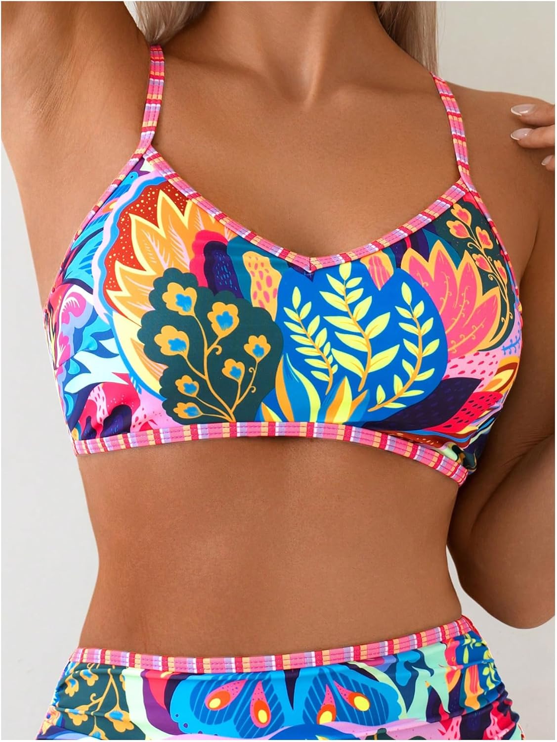 MakeMeChic Women's High Waisted Bikini Sets Bathing Suit Swimsuit Tropical Boho Swimwear - Image 5