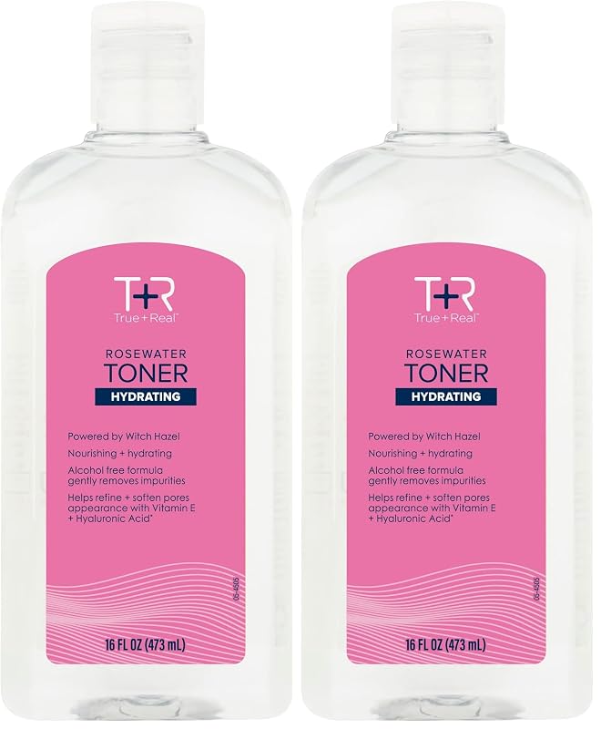 True+Real Tônico facial de água de rosas, 473 mL, pacote com 2