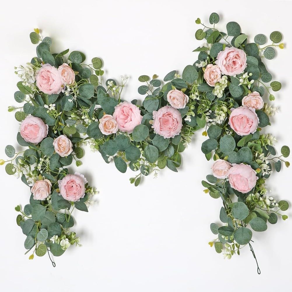 Guirlande d'eucalyptus et pivoine blanche 180cm pour déco murale