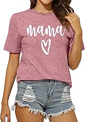 KIDDAD Women's Mama Shirt Trendy Graphic Tee Short Sleeve Tops