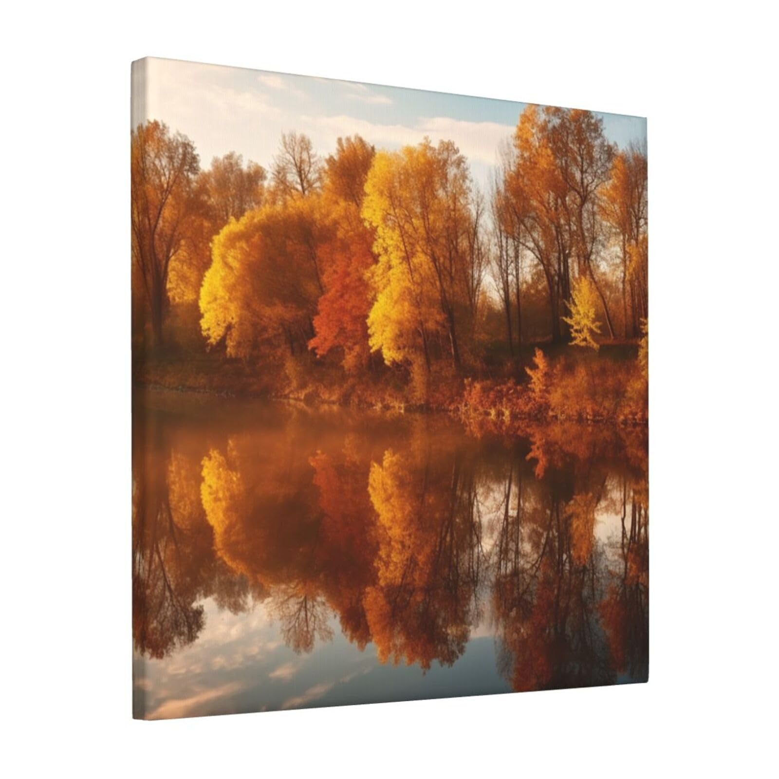 FodPand Autumn Forest Reflected Canvas Wall Art for Living Room Wall Decor 12"x12" Modern Artwork Painting Pictures Hanging Canvas Prints Aesthetic Wall Art for Bedroom Bathroom Office Wallart Decor