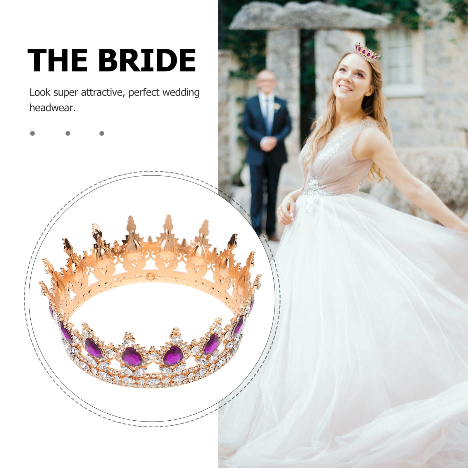 Tiara da Sposa Barocca con Cristalli, Leggera in Lega Dorata