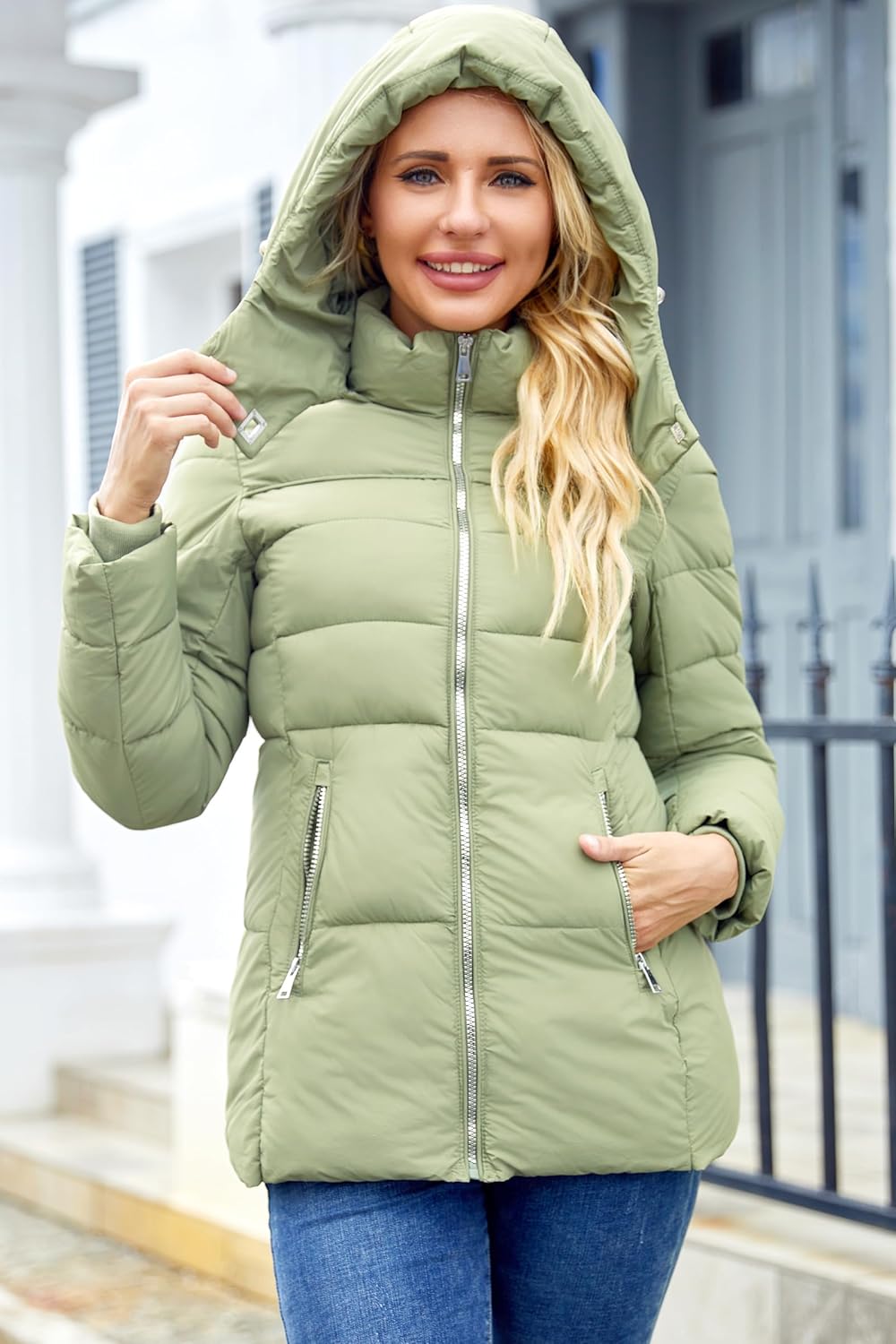 Womens Packable Puffer Jacket Winter Coat with Hood Warm Lightweight Thickened Down Jacket - Image 3
