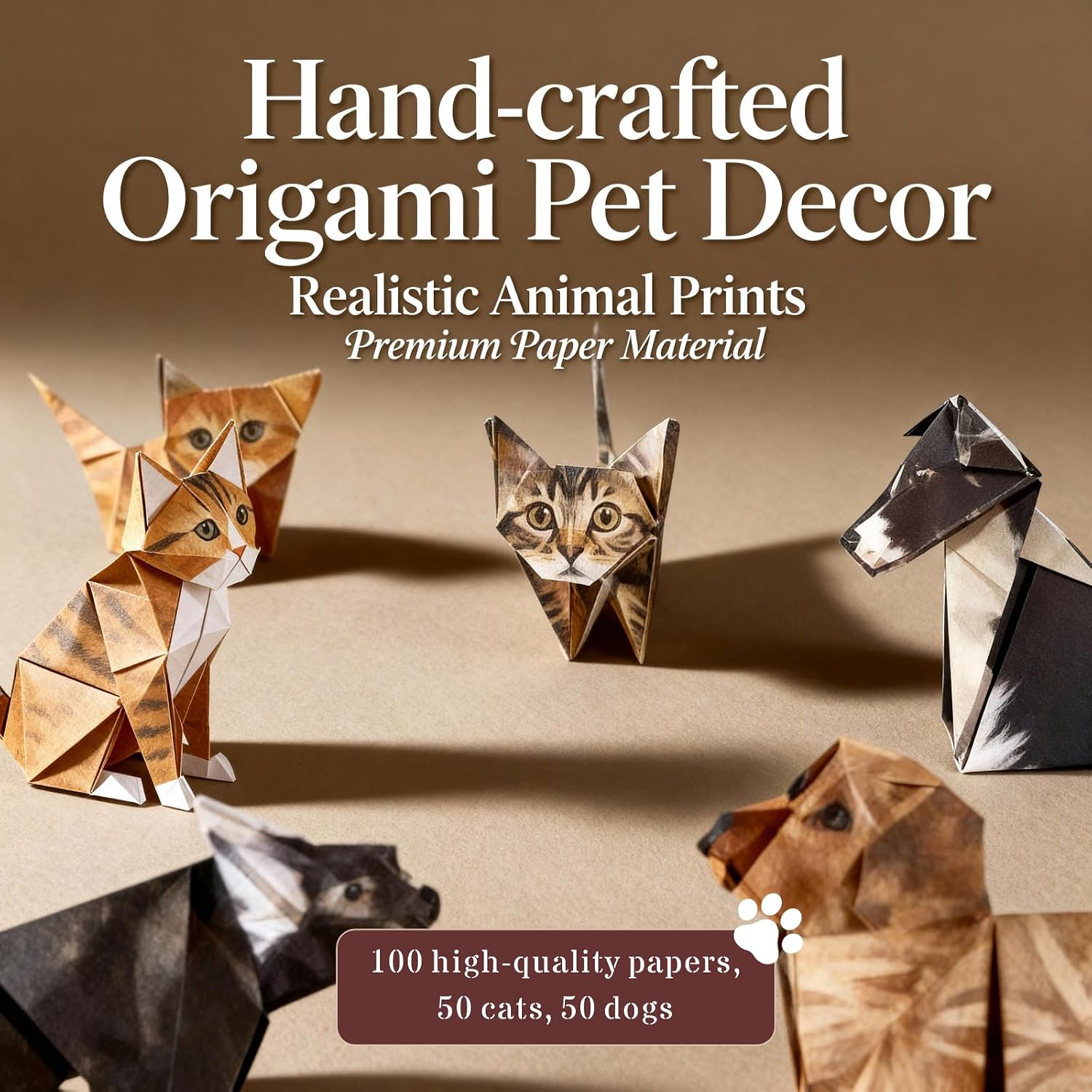 100 Sheets 3D Cat Origami Kit - DIY Foldable Paper Animals, Desk Decor & Craft Gift for Cat Lovers, Adults & Teens
