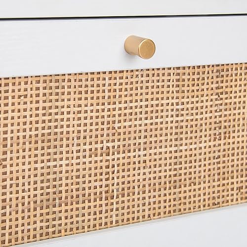 Miniatura 5 de Angel Sar Juego de 2 mesitas de noche de ratán natural, mesa auxiliar, mesa de noche bohemia con 1 puerta decorada a mano para sala de estar,