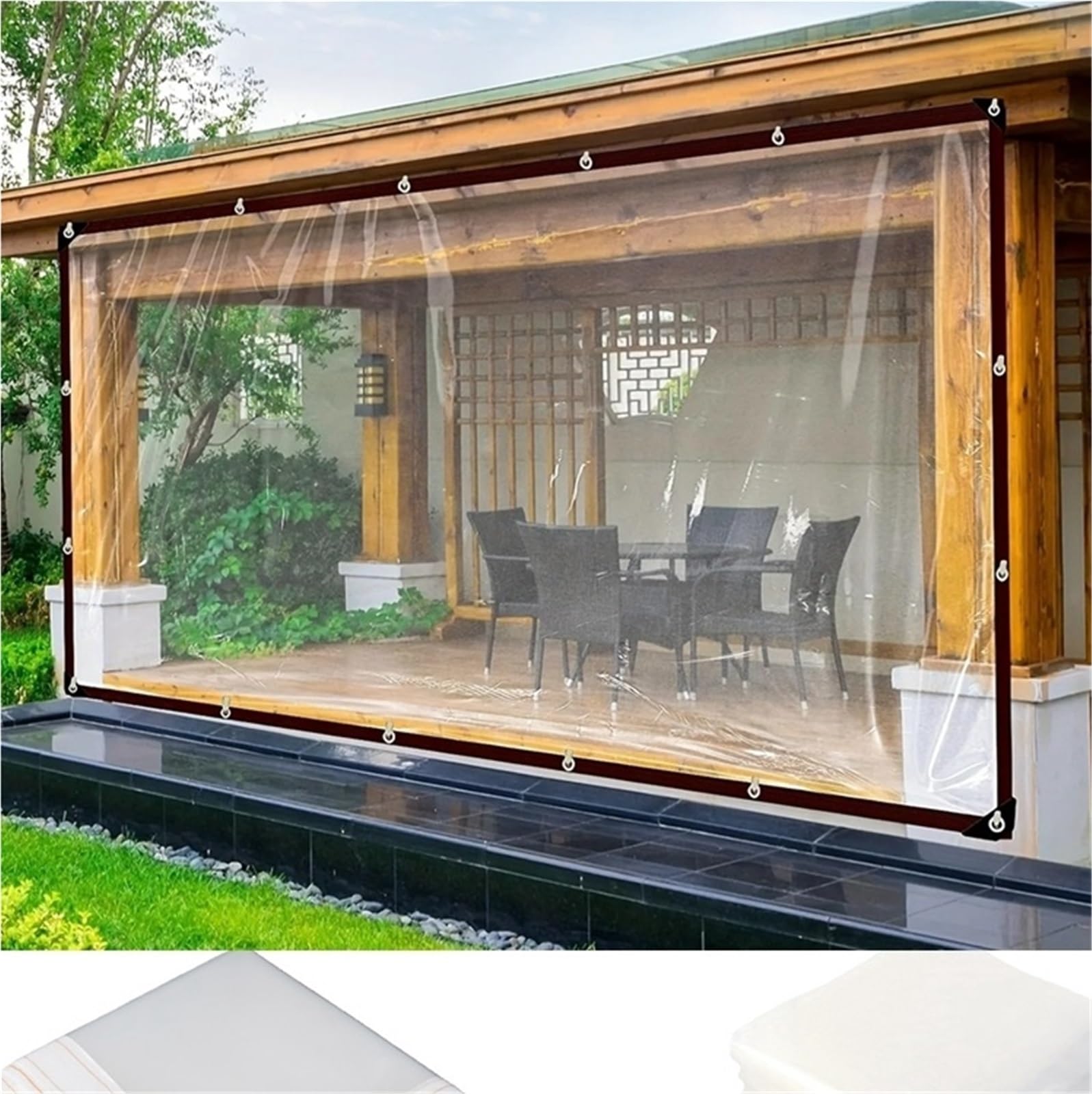 Telone Trasparente 2M ~ 5M Trasparente Panno Antipioggia Giardino Balcone PE Film Gazebo Serra Pianta Grassa Tenere In Caldo Copertura Tarp telone(White Edge,3.0mX3.0m)