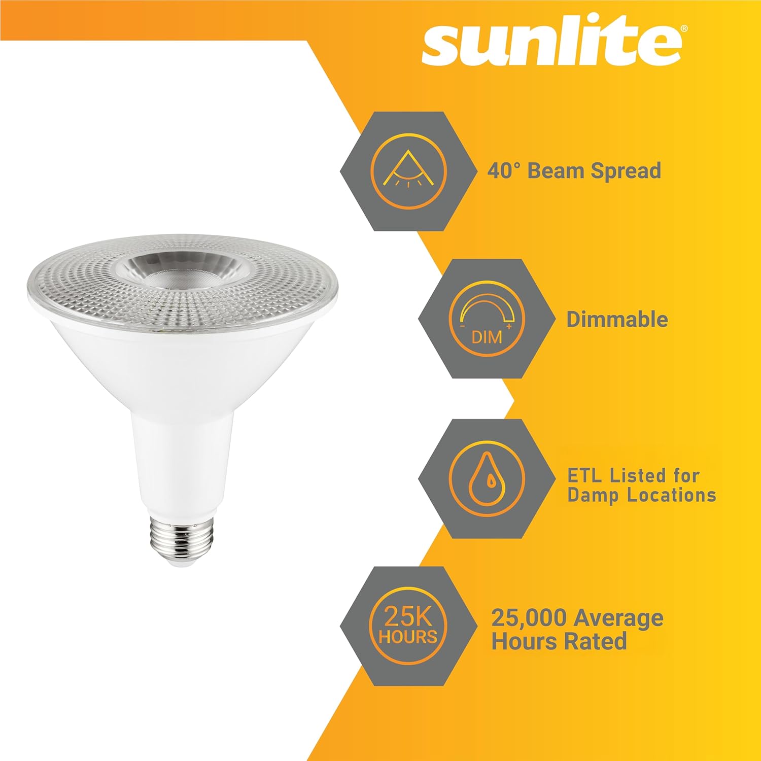 Sunlite 40332 LED PAR38 Long Neck Spotlight Bulb, 15W (100W Halogen EQ), 1350 Lm, 40° Flood Beam, Medium E26 Base, 90 CRI, Waterproof, Dimmable, T20/T24/CEC & ETL Listed, 4000K Cool White, 6 Count