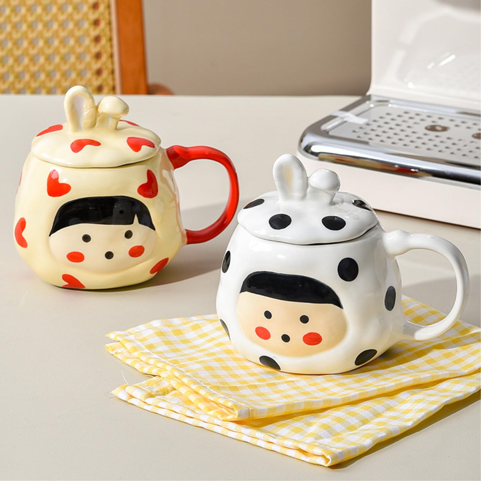 Taza creativa de cerámica con tapa, 500 ml, color negro, 500 ml
