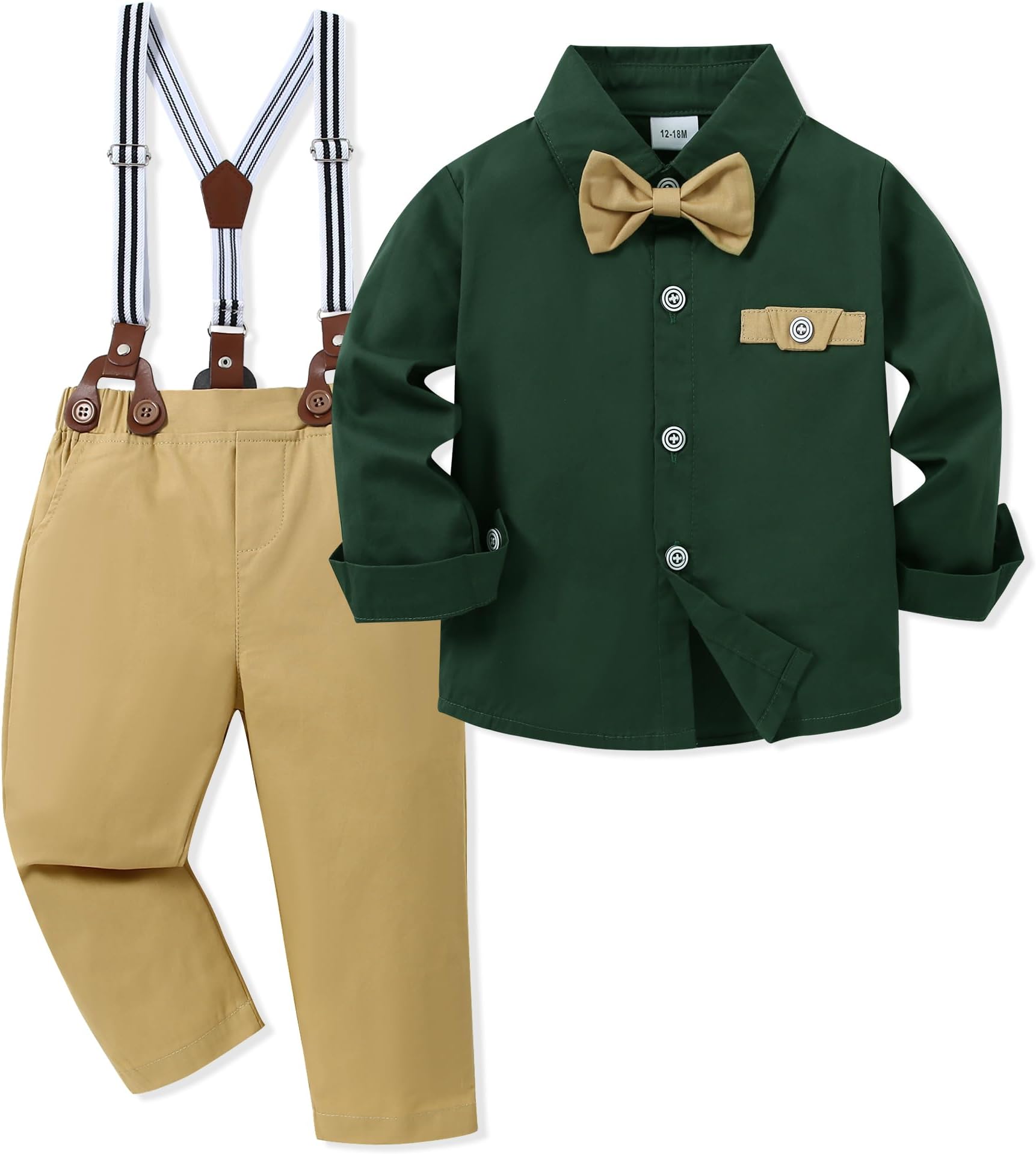 WESIDOM Toddler Boy Clothes Suit Formal Dress Shirt+Bowtie+Suspender Pants Boys Gentleman Outfits Set