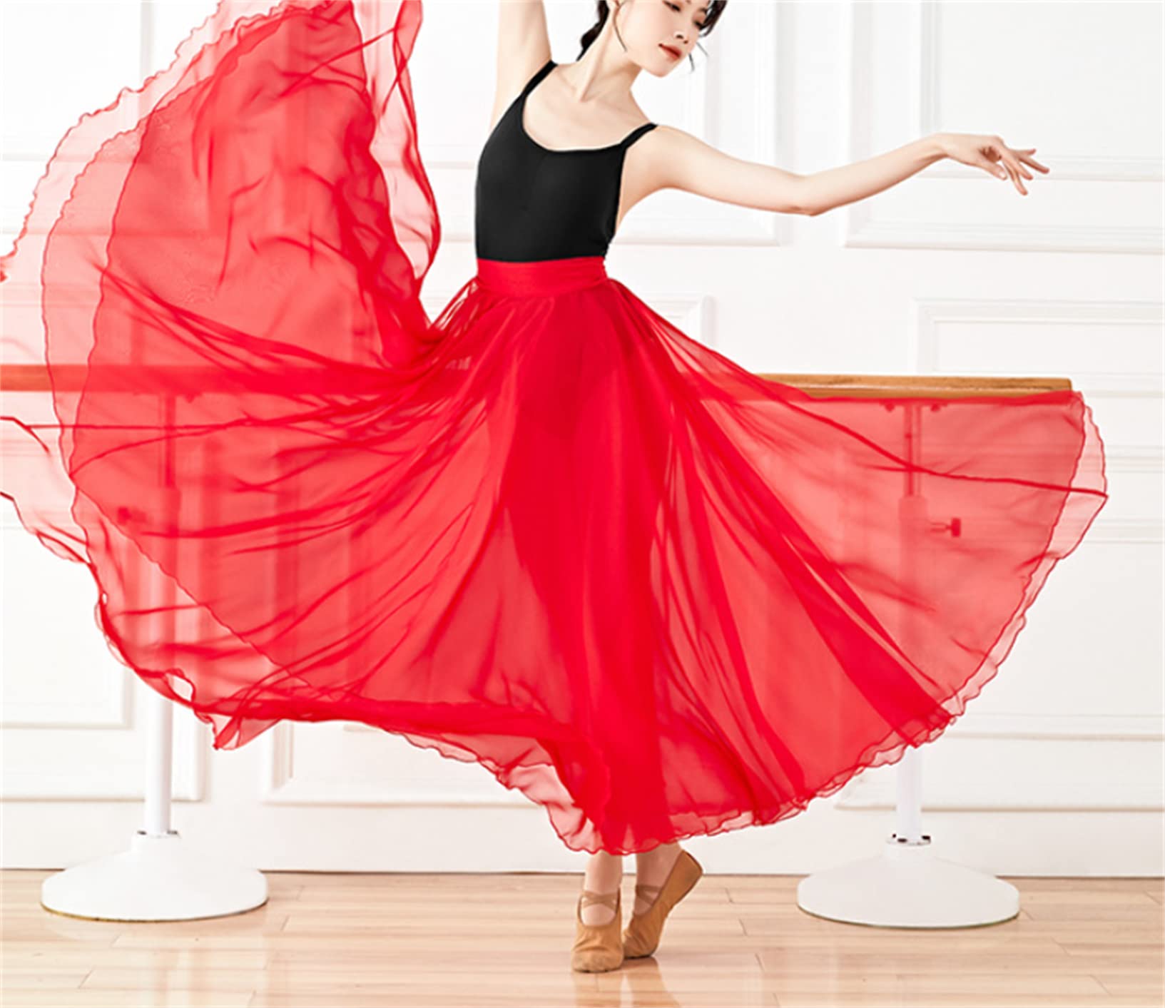 Falda De Baile Moderno para Mujer Elegante Gasa Ropa De Baile para Adultos 720 Grados Gran Columpio Falda De Medio Cuerpo Ropa De Práctica De Baile Largo Disfraces con Cordones