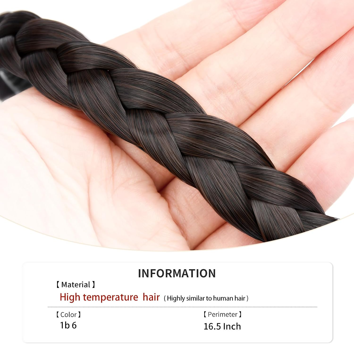 Width 0.6 inches Narrow Synthetic Hair Plaited Headband Braid With Teeth Hair Band Accessories for Women Girl (Dark Brown) image 4