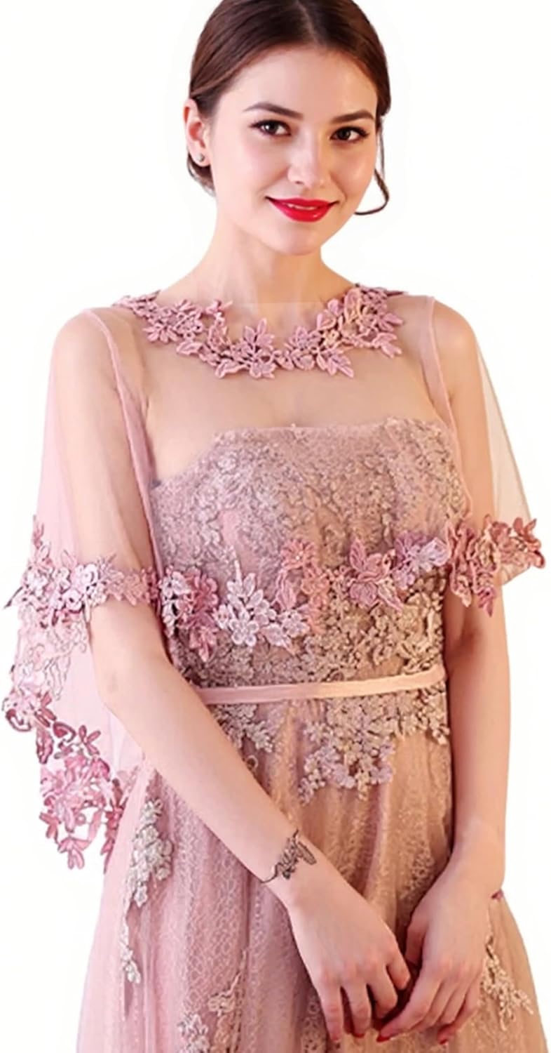 MisShow Women's Lace Appliques Shawls Wedding Bridal Cape Shoulder Covers Bolero - Image 9