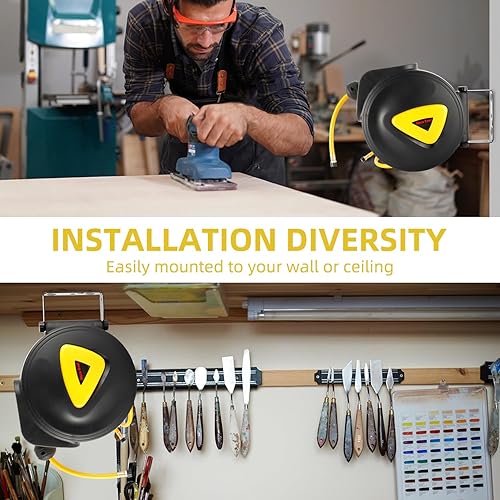 Miniatura 7 de 8MILELAKE Carrete de manguera de aire retráctil de rebobinado automático para montaje en pared, herramienta para compresor de aire, 33 pies x 516