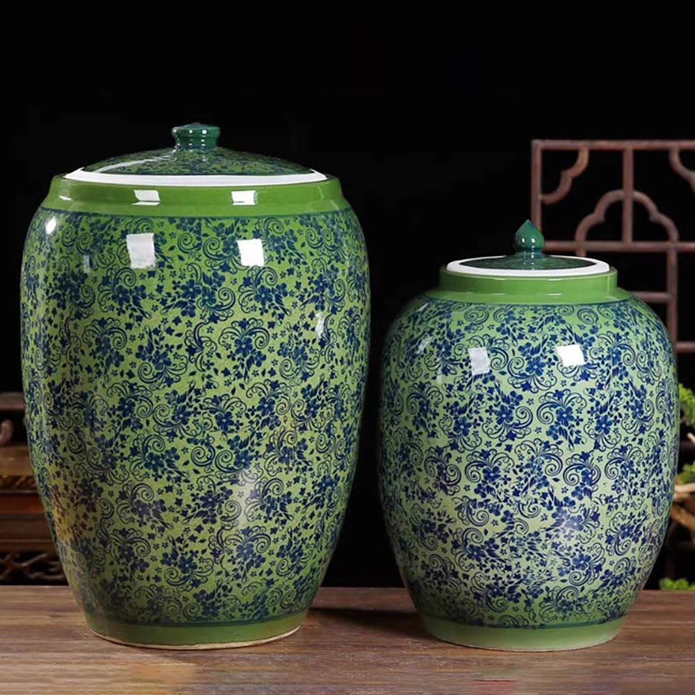 Reisbehälter Aus Keramischer, 25kg Haushaltsreiszylinder Mit Luftdichtem Deckel, Chinesischer Nudelglas Mehlkübel, Keramik Aufbewahrungsbehälter(55lb-25kg)