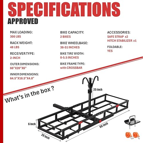 Miniatura 8 de Soporte para bicicleta de montaje en enganche para bicicleta eléctrica resistente, viene con portador de carga para 2 bicicletas eléctricas de
