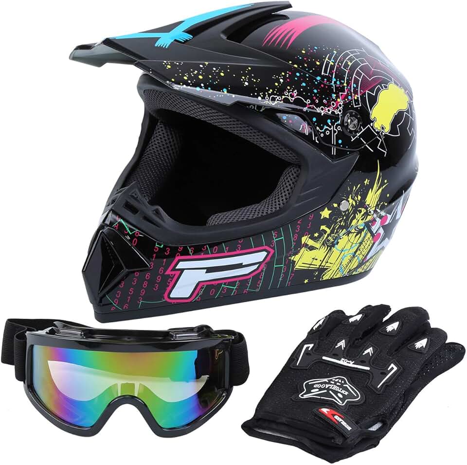 Samger DOT Capacete Offroad Adulto Capacete Motocross Dirt Bike ATV Motocicleta Capacete Luvas Óculos de Proteção Compatível com FMVSS 218