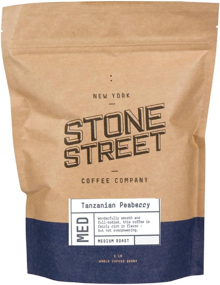 Tanzania Peaberry Whole Bean Coffee, Medium Roast, 1 LB Bag, Single Origin 100% Arabica, Roasted in Brooklyn