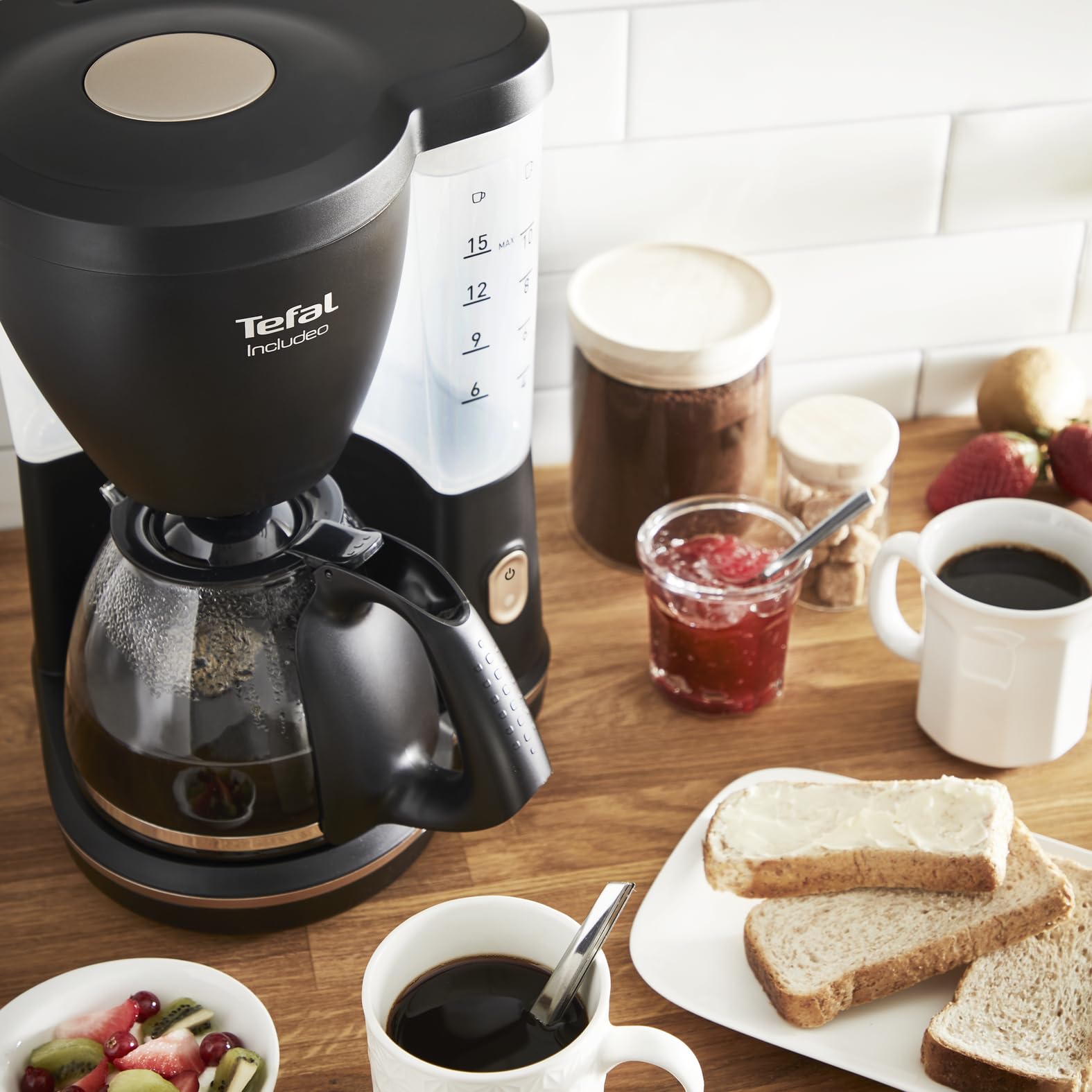 Tefal Includeo Filterkaffeemaschine, extrem einfach zu bedienende Kaffeemaschine, geeignet für Rechts- und Linkshänder, automatische Deckelöffnung, 1,25 l, 10 bis 15 Tassen, CM533811