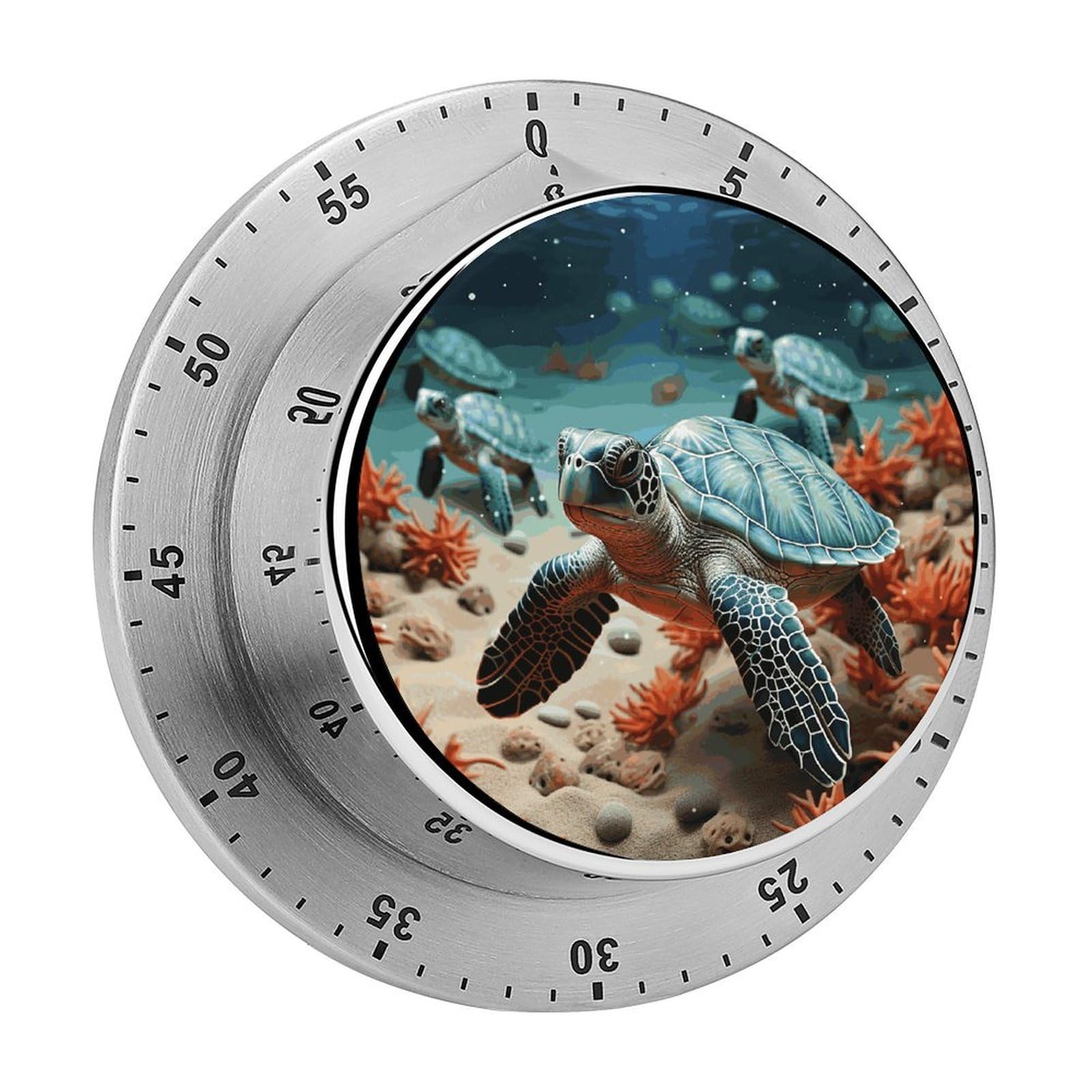 Turtle Starfish Visual Timer with Loud Alarm 60-Minute Kitchen Timers Exquisite Stainless Steel Body - Mechanical Desk Timer Countdown Clock for Cooking Chef Clock