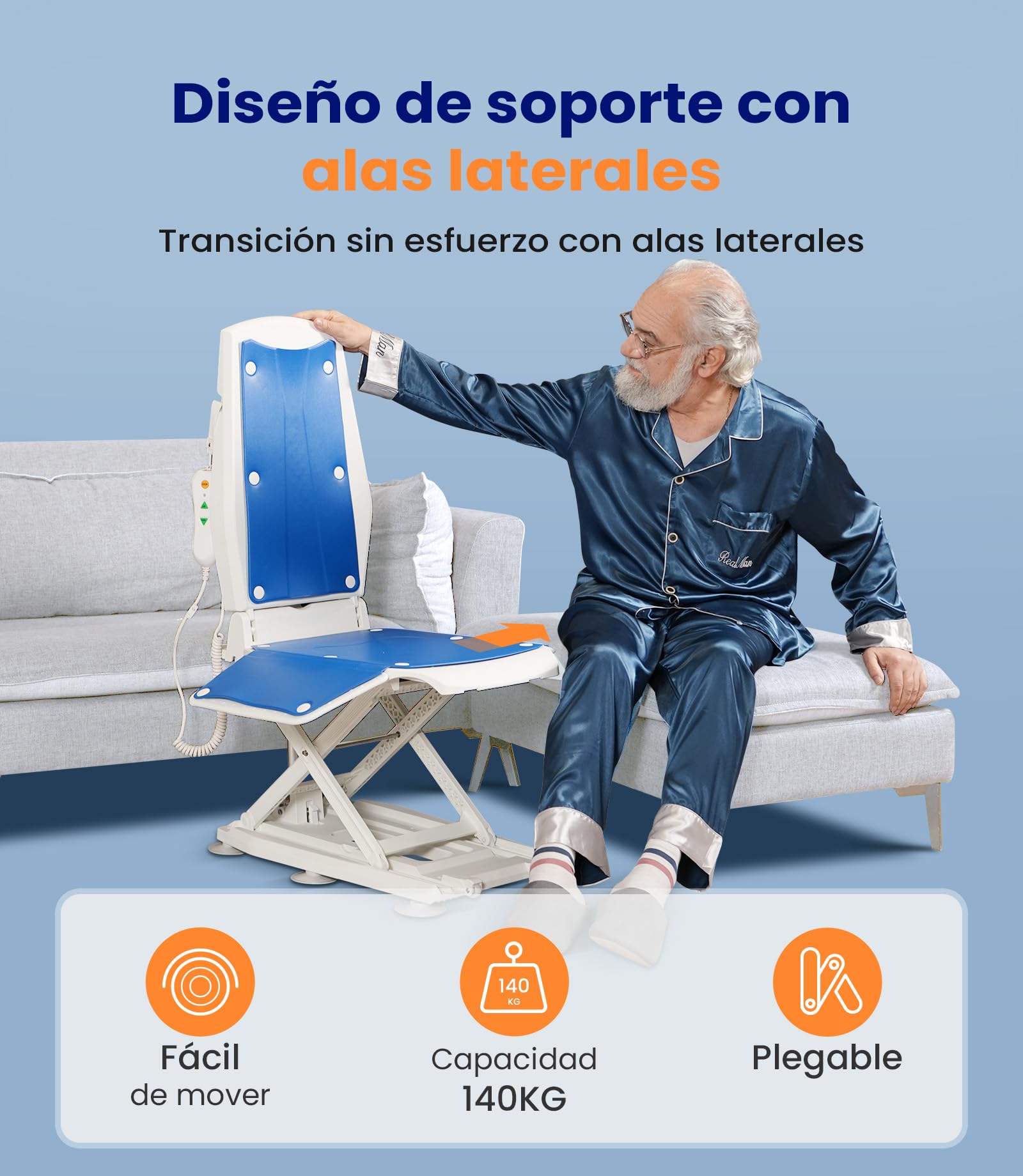 VOCIC Sillón Elevador eléctrico con Ruedas, Plegable y móvil | Mayores ayuda en casa, asistencia tras caída, elevador suelo, transferencia sofá cama silla ruedas, mando 140KG