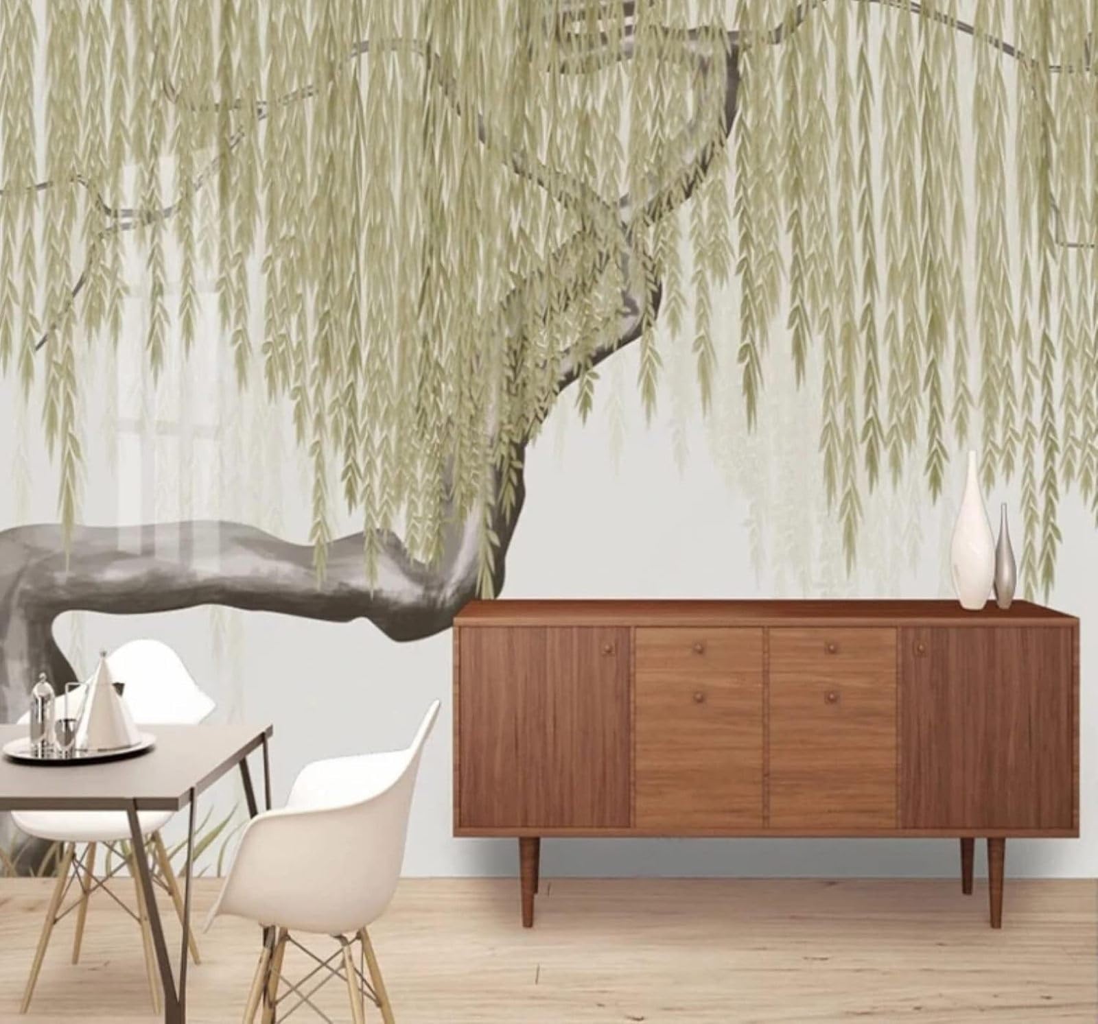 Minimalist Three Dimensional Fresh Trees Willow 3D Wallpaper Easy Install Feature Office Living Room Sofa Bedroom TV Background Wall Decoration-300cm×210cm
