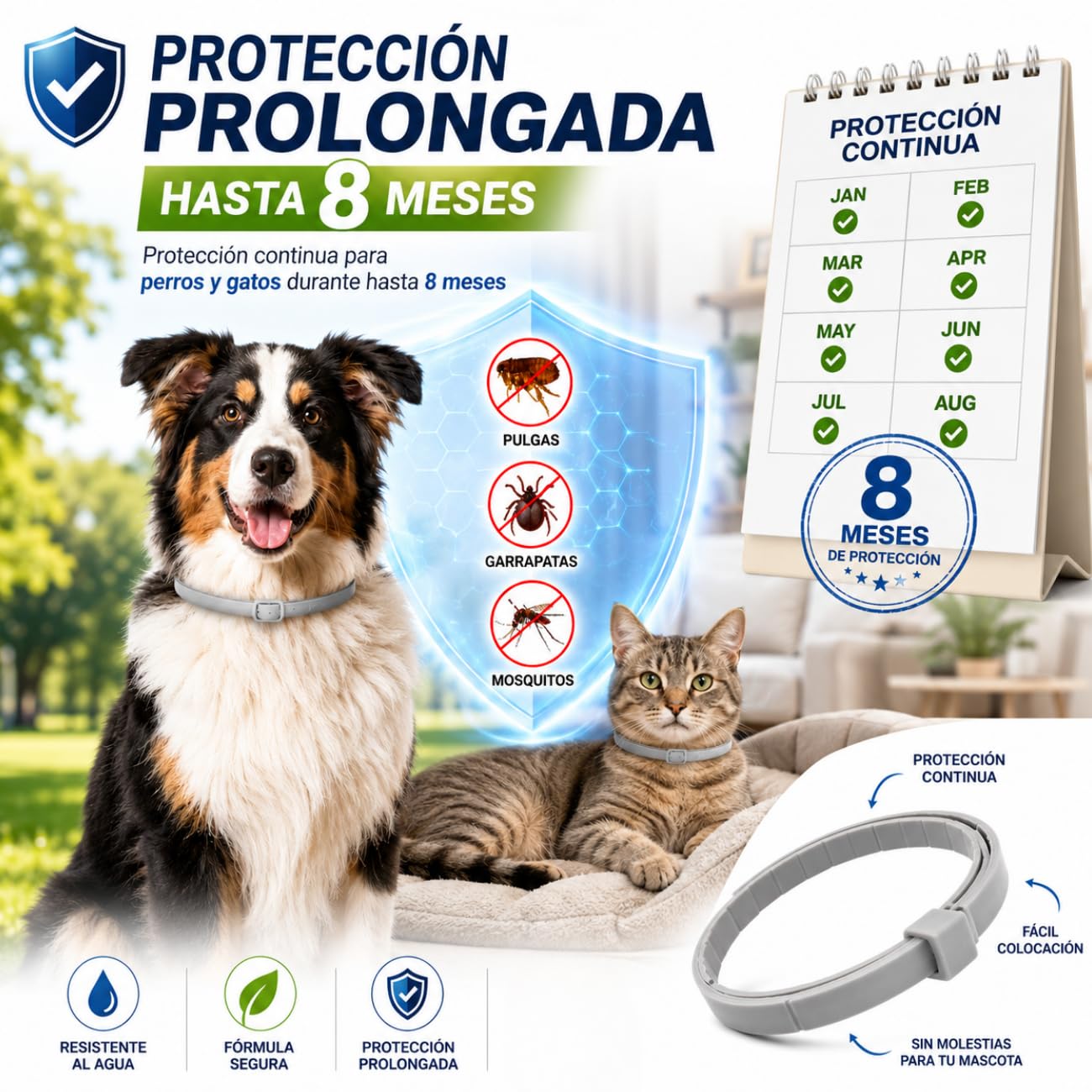 Collier antiparasitaire Chien - 8 Mois de Protection - Contre Les puces, tiques, moustiques, acariens et poux - 100% Naturelles (70 cm 1Unité)