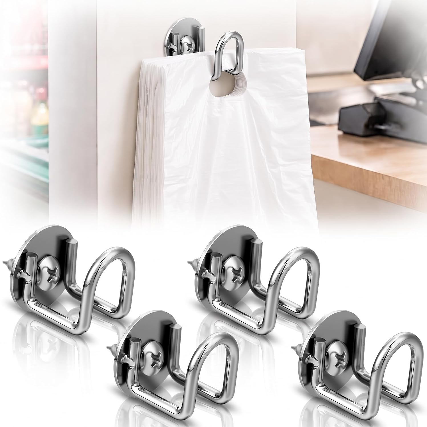 Fumete 4 Pcs Plastic Grocery Bag Holder T-Shirt Bag Rack Wall Mount