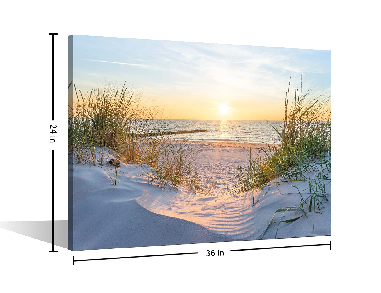 TISHIRON Wall Art Sandy Beach Sunrise Pictures Painting on Canvas Wall Art Modern Framed Seaside Canvas Prints Ready To Hang(36X24in) — view 2