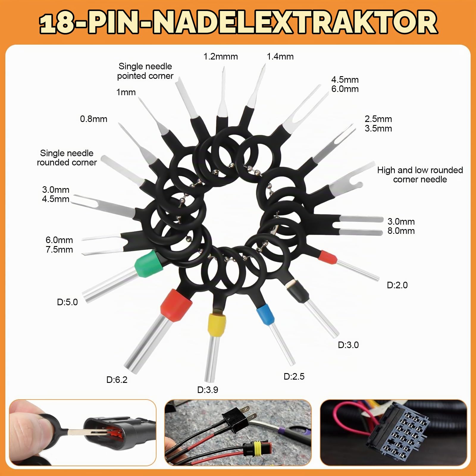 1379-teiliges Kfz Stecker Pins Kit mit SN-58B Crimpzange, Stecker Pins Kfz 1,0–3,5 mm, Crimpzangen 0,25–1,5 mm² AWG 23–16, Dichtstopfen und 18 Auspinwerkzeug für Auto, Motorrad und Boot