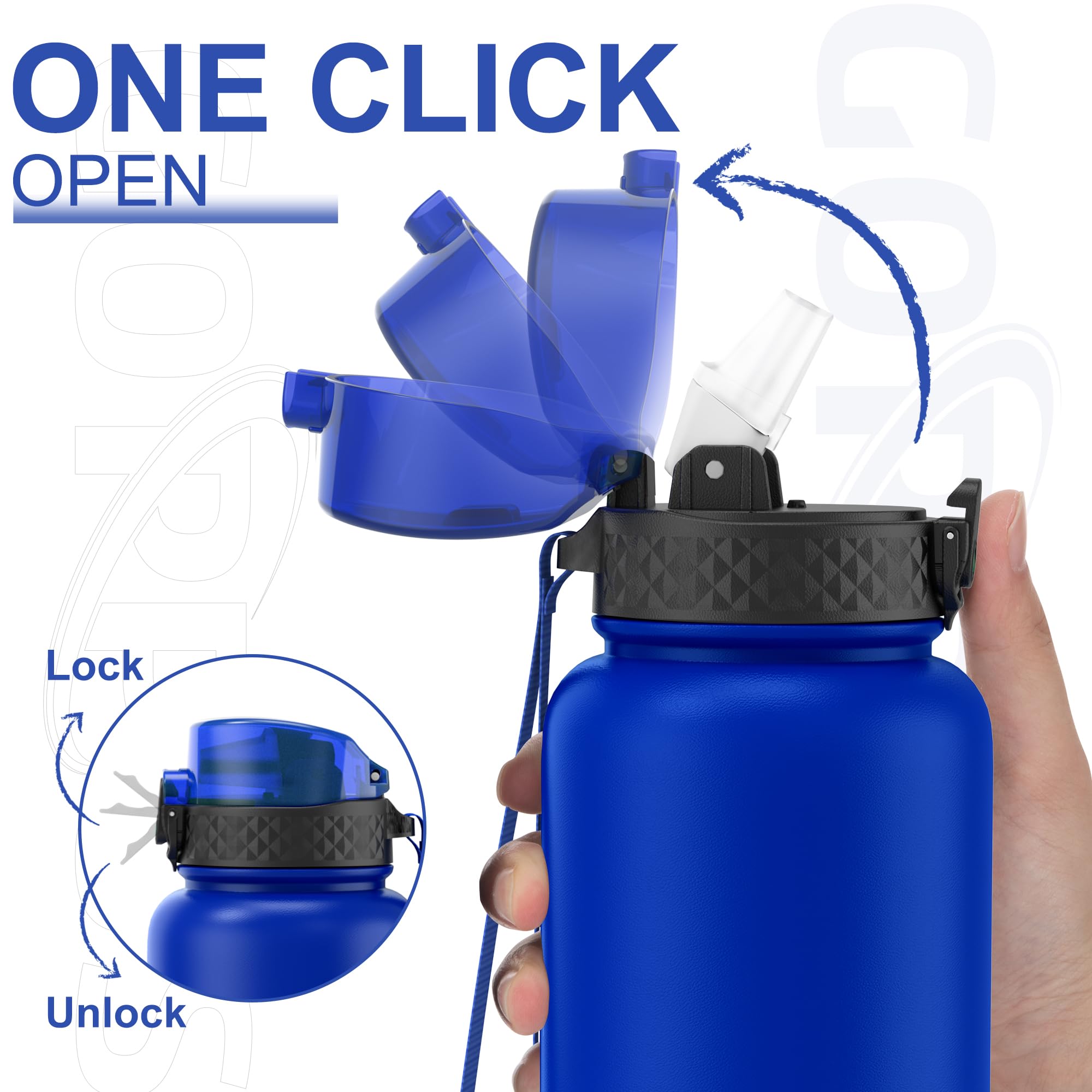 GOPPUS 1.2L/40oz Stainless Water Bottle with Straw Double Wall Insulated Bottles with Strap Large Vacuum Thermal Flask Leakproof Keep Cold Drinks Bottles with Flip Top Lid for Men Women BPA Free - Image 2