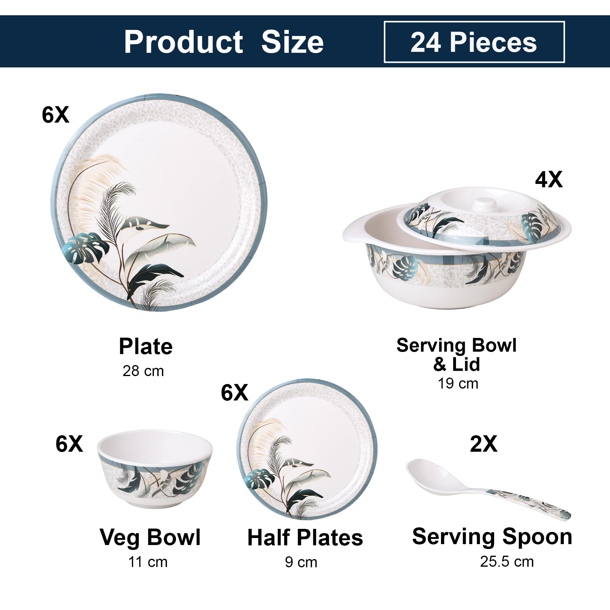 Golden Fish 24-Piece Melamine Dinner Set - Durable & Stylish -4