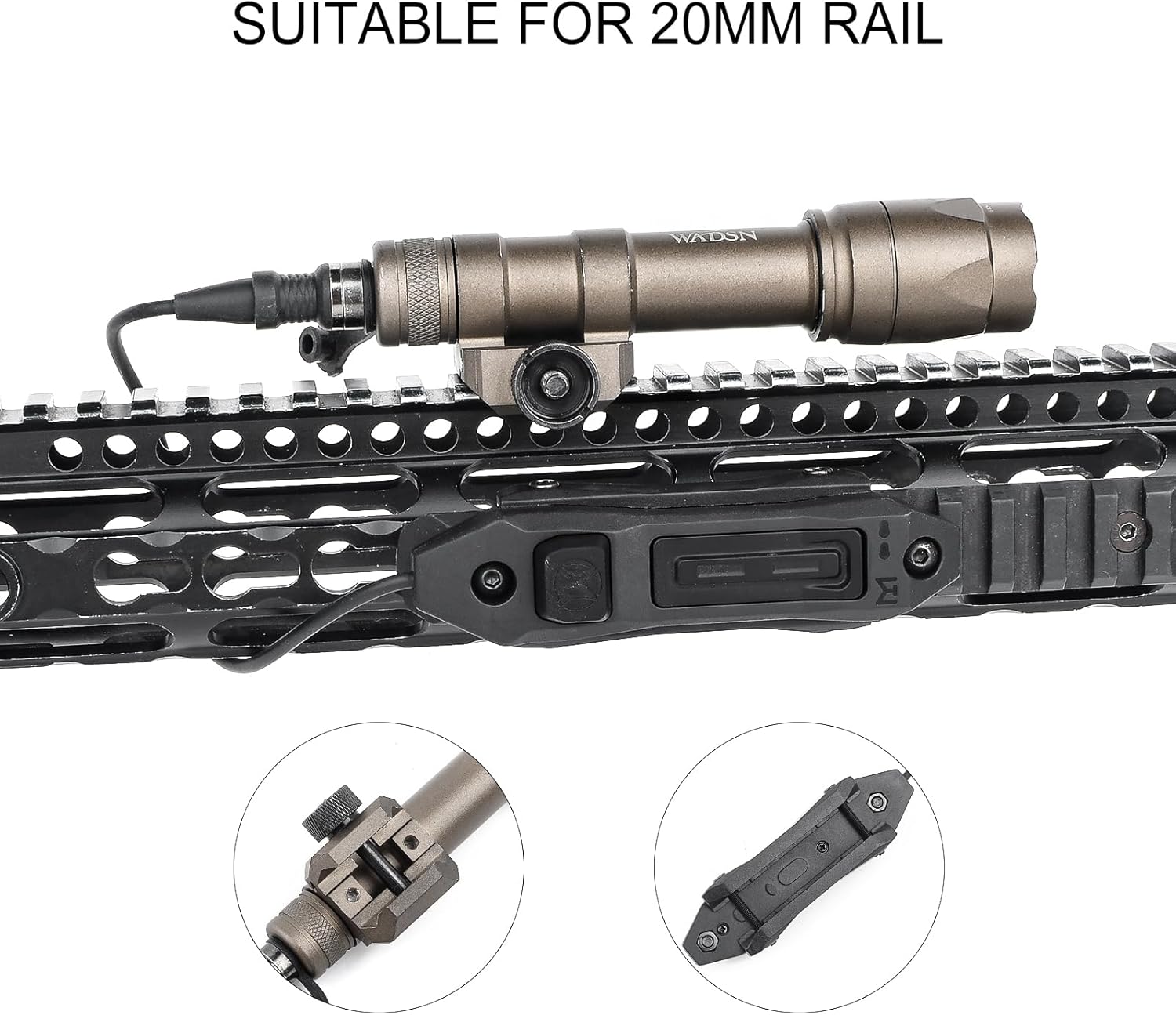 M600C Light with Dual Pressure Switch for Mlok/keymod / 20mm Picatinny Rail, 600 Lumens Tactical Flashlights with Constant/Momentary Modes for Outdoor Adventure Sports