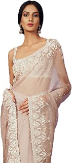 VAIRAGEE Women's Modern Fit Embroidered Pattern Organza Saree with Unstitched Blouse Piece and Lace Work Design Price In India