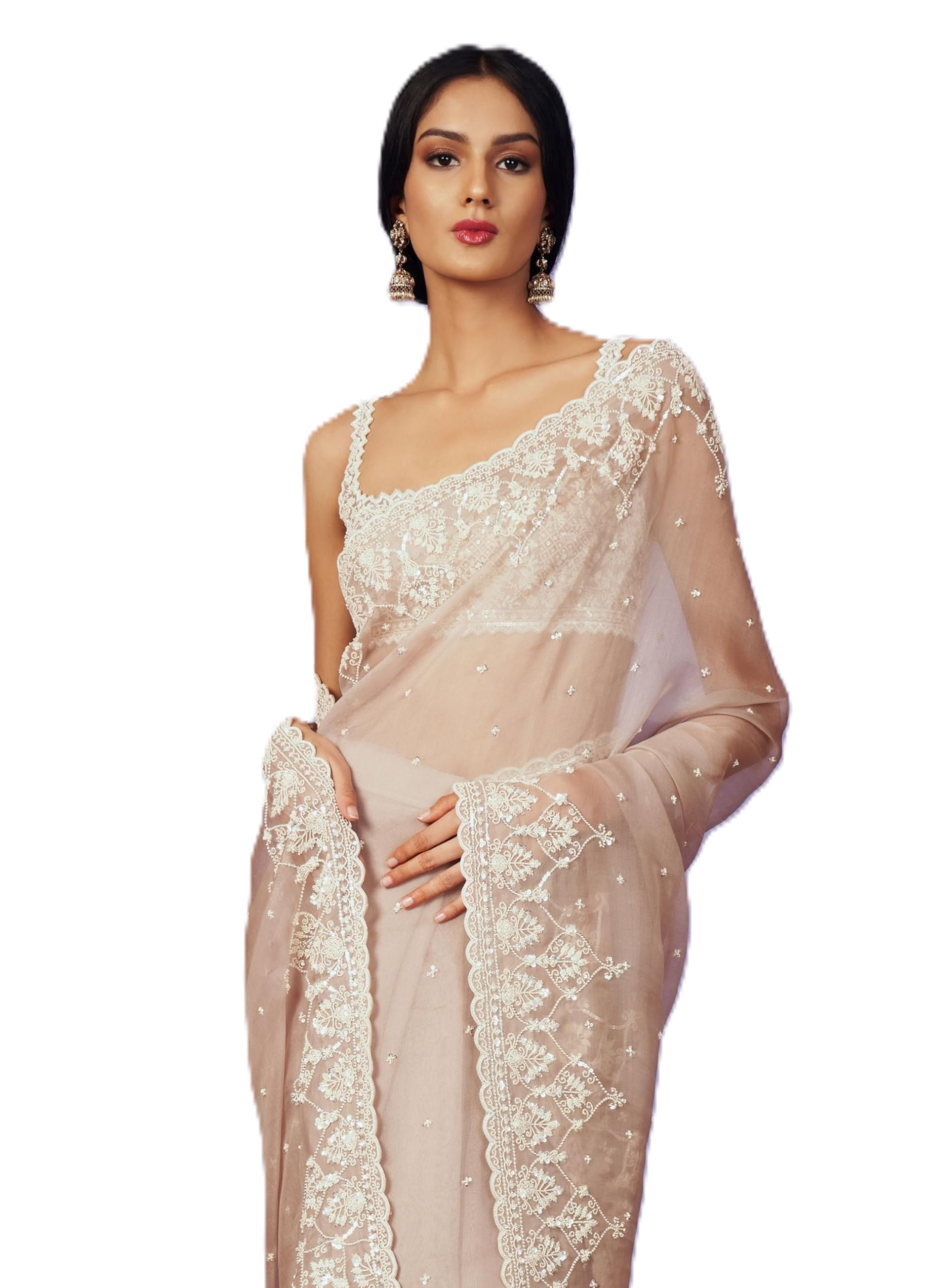 vairagee Women's Pink Organza Embroidery Saree With Unstitched Blouse (6373)-picture-39