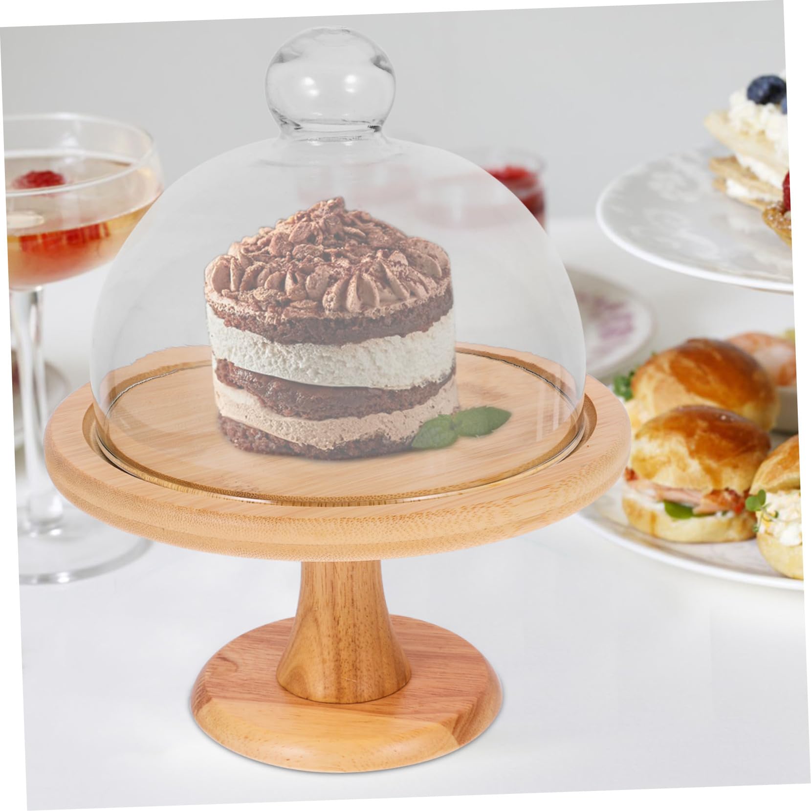 Cabilock 1 Juego Molde Alto para Pasteles Soporte De Pastel De Vidrio con Cúpula Decoración Mini Comida Pasteles De Merienda Pedestal Quesos Servidor De Madera Mesa Vaso De Papel