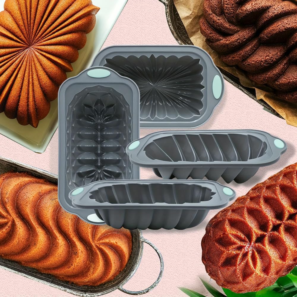 NYSDM Lot de 4 moules à gâteaux en Silicone antiadhésifs à Tubes cannelés pour gâteaux de Cuisson Brownies Flan Pain de Viande Couronne Nid Formes tressées en Spirale