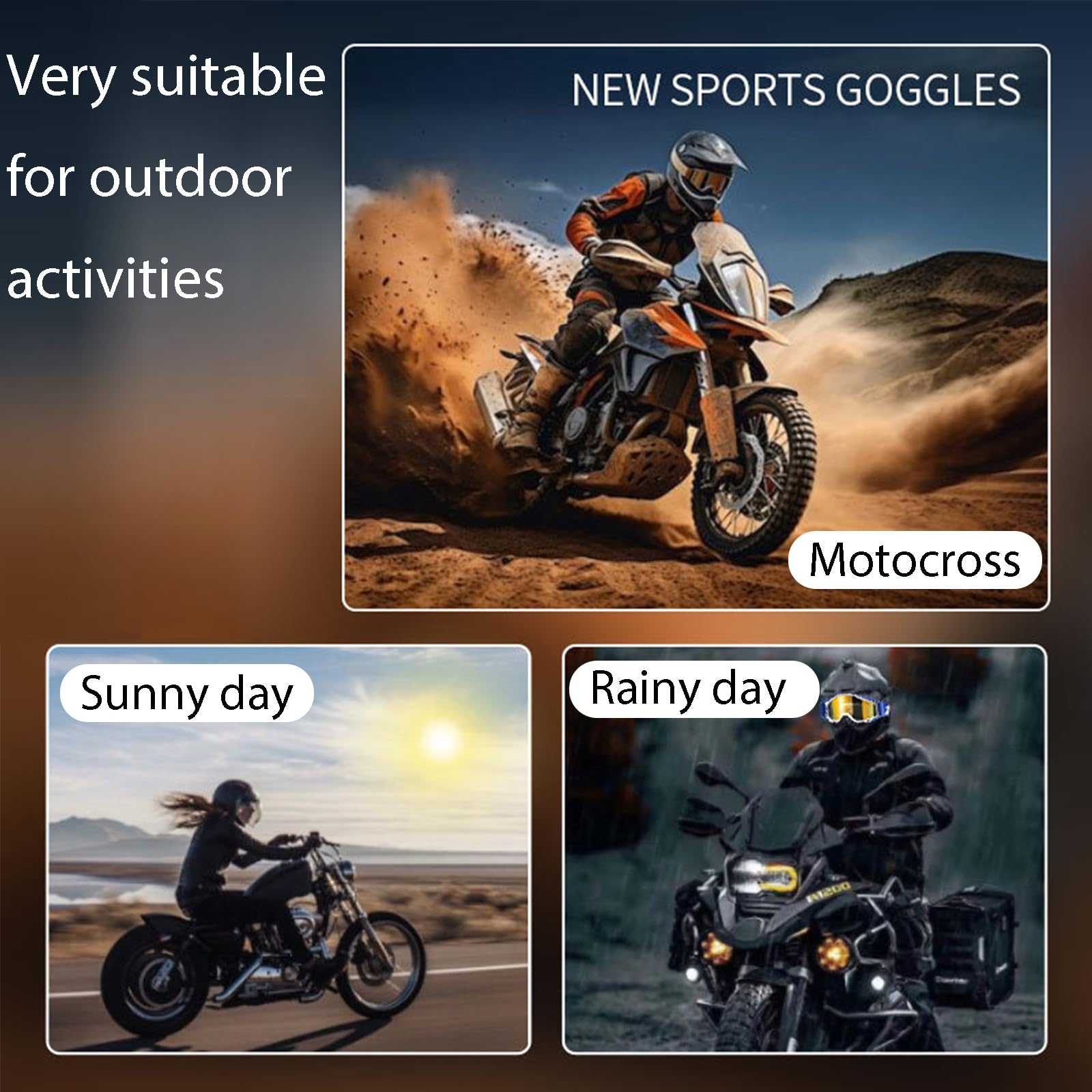 Occhiali da motocross, antivento, anti-polvere, occhiali da motocross, occhiali da sci, anti-appannamento, anti-appannamento, occhiali da sci, occhiali da corsa, per ciclismo, corsa di fondo, ATV, UTV