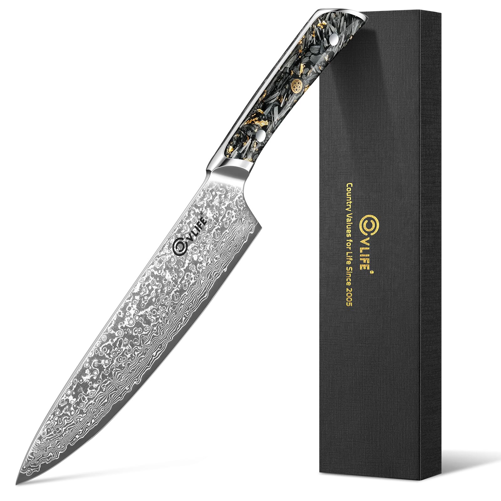 CVLIFE Chef Knife, 8" Damascus Steel Knife with High Carbon 10Cr15Mov Core