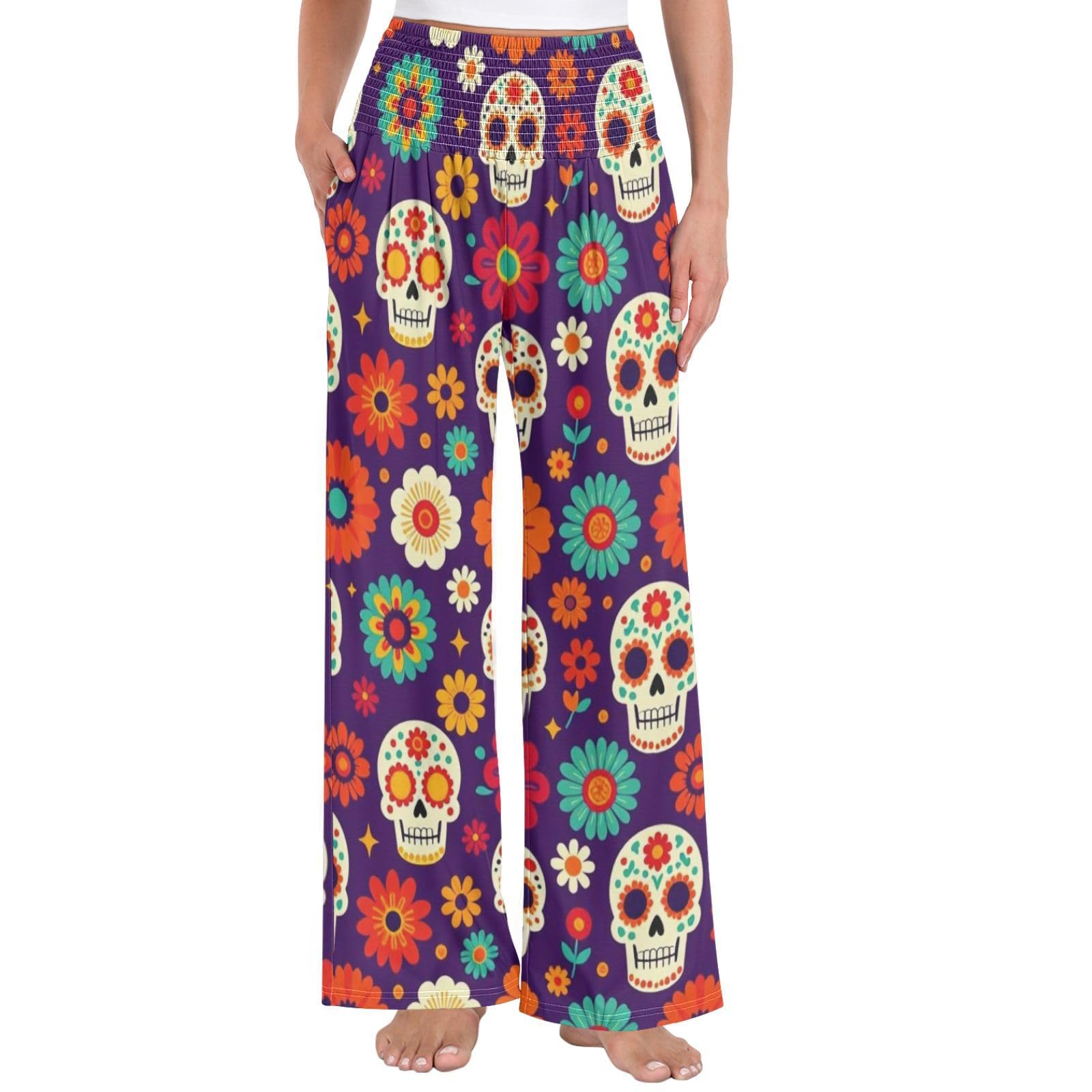 FRODOTGV Dia De Los Muertos - Pantalones largos casuales para mujer, ligeros, para yoga y verano