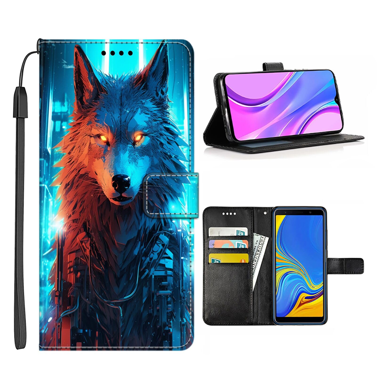 Wallet Case for Samsung Galaxy A31 with Wolf-aa6 Pattern with Card Clip PU Leather Magnetic Detachable Stand Shockproof Wrist Strap Detachable Flip Cover for Samsung Galaxy A31