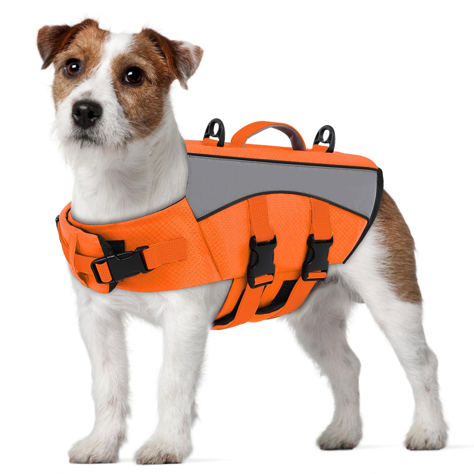 CITÉTOILE Giubbotto Salvagente per Cani - Giacca Galleggiante Riflettente con Maniglia, Galleggianti e Cinture Regolabili per Sicurezza in Acqua, Piscina, Arancione, S