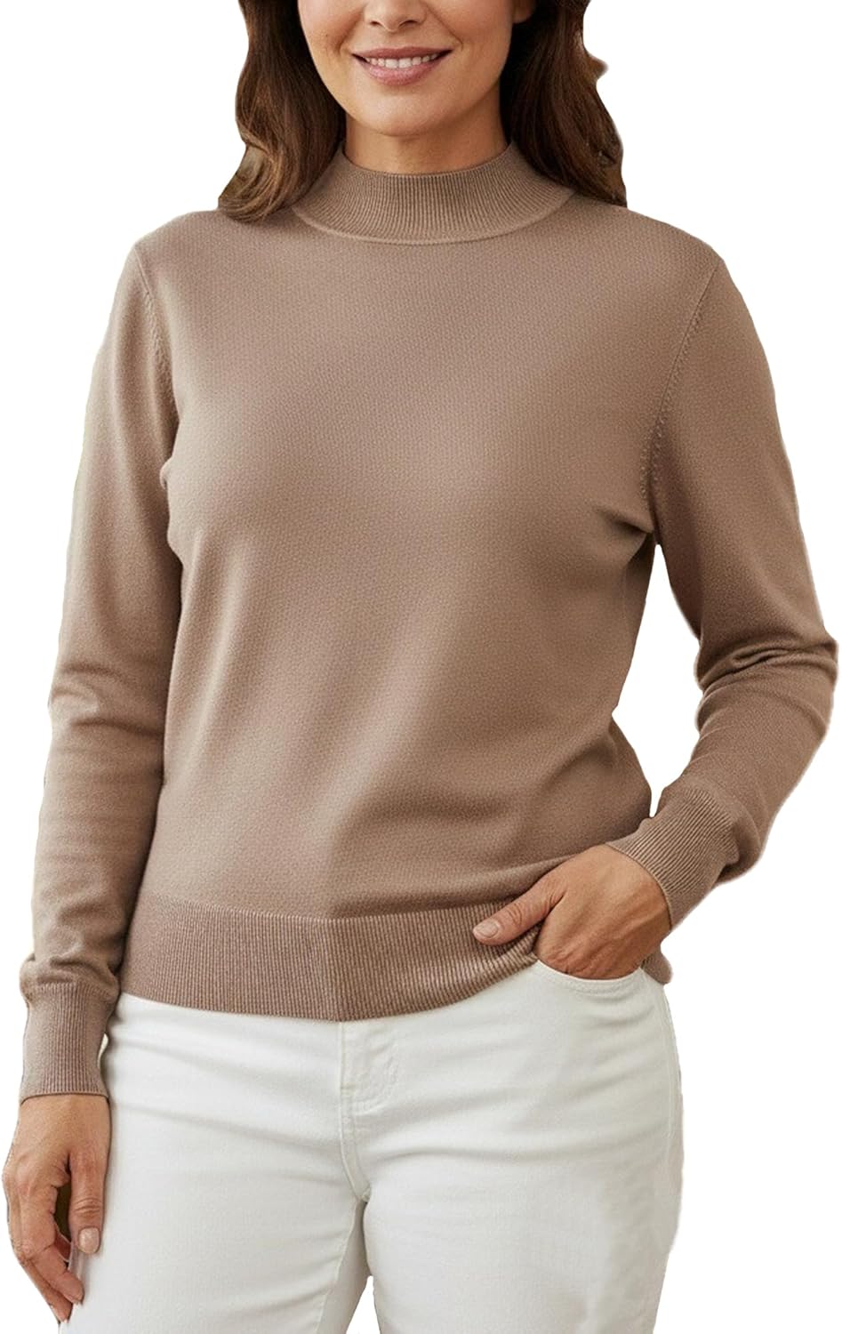 MessBebe Womens Mock Neck Sweater Long Sleeve Knit Pullover Tops Casual Lightweight Jumper Loose Pullover Tops