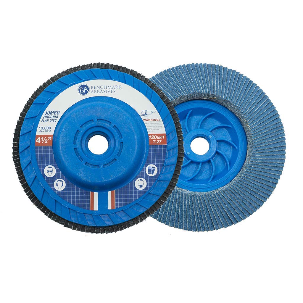 Benchmark Abrasives 4.5" x 5/8"-11 Premium High Density Trimmable Zirconia Type 27 Flap Discs 4 1/2 for Angle Grinder, Sanding Discs, Finishing - Grinding Wheels 4 1/2 inch - (5 Pack) 120 Grit