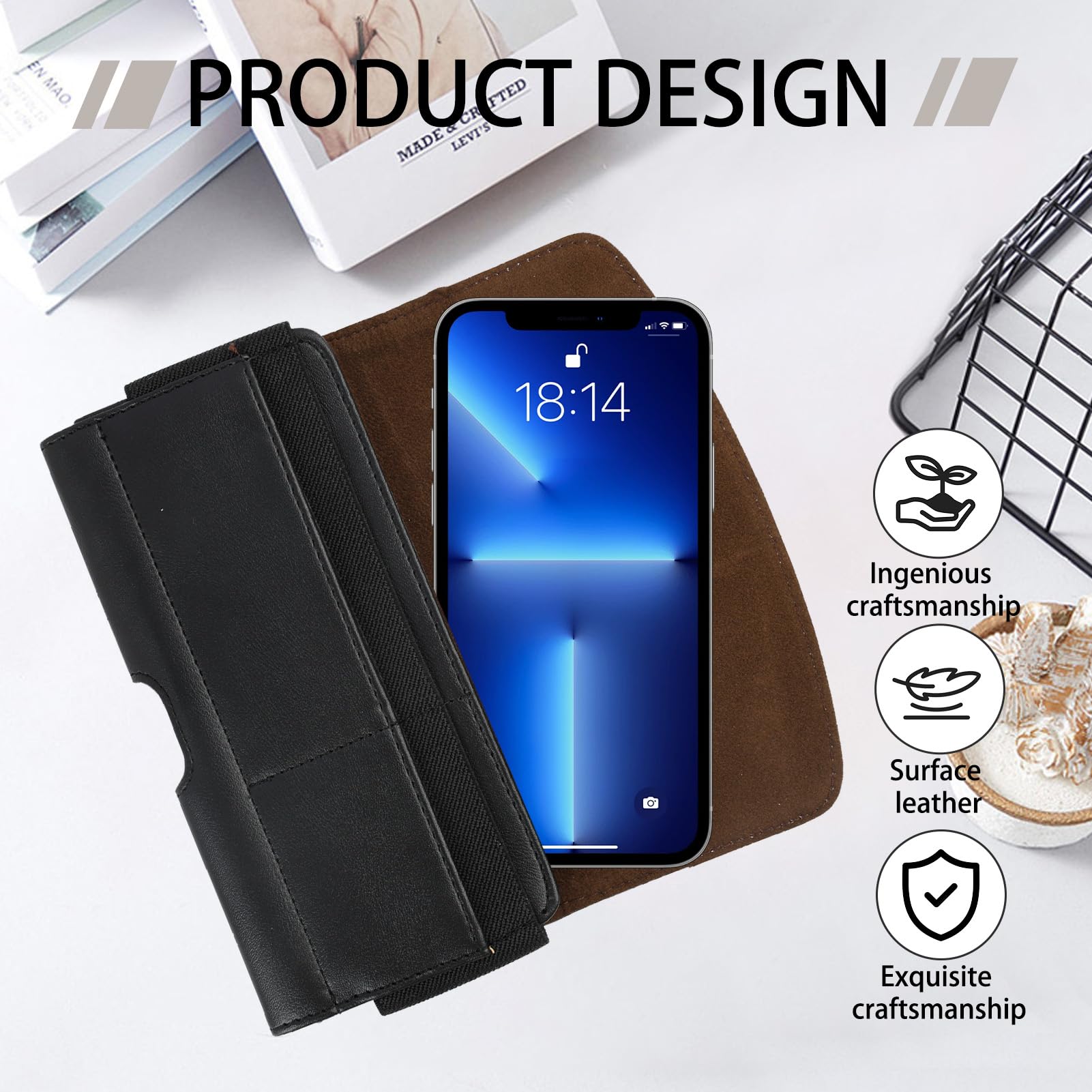 Uniwersalny skórzany futerał na pasek, skórzana pozioma torba na telefon, etui na pasek do Galaxy S24 do S6, IP 15 do 6 Plus, wytrzymałe, odporne na zarysowania etui do bezpiecznego transportu