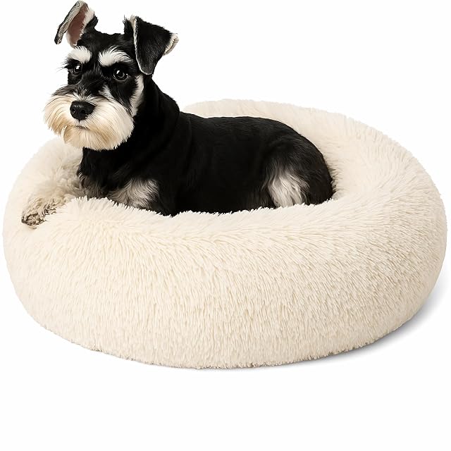 SEOUGEE Cama calmante para perros, cama redonda de felpa mullida para gatos, acogedora, suave, lavable
