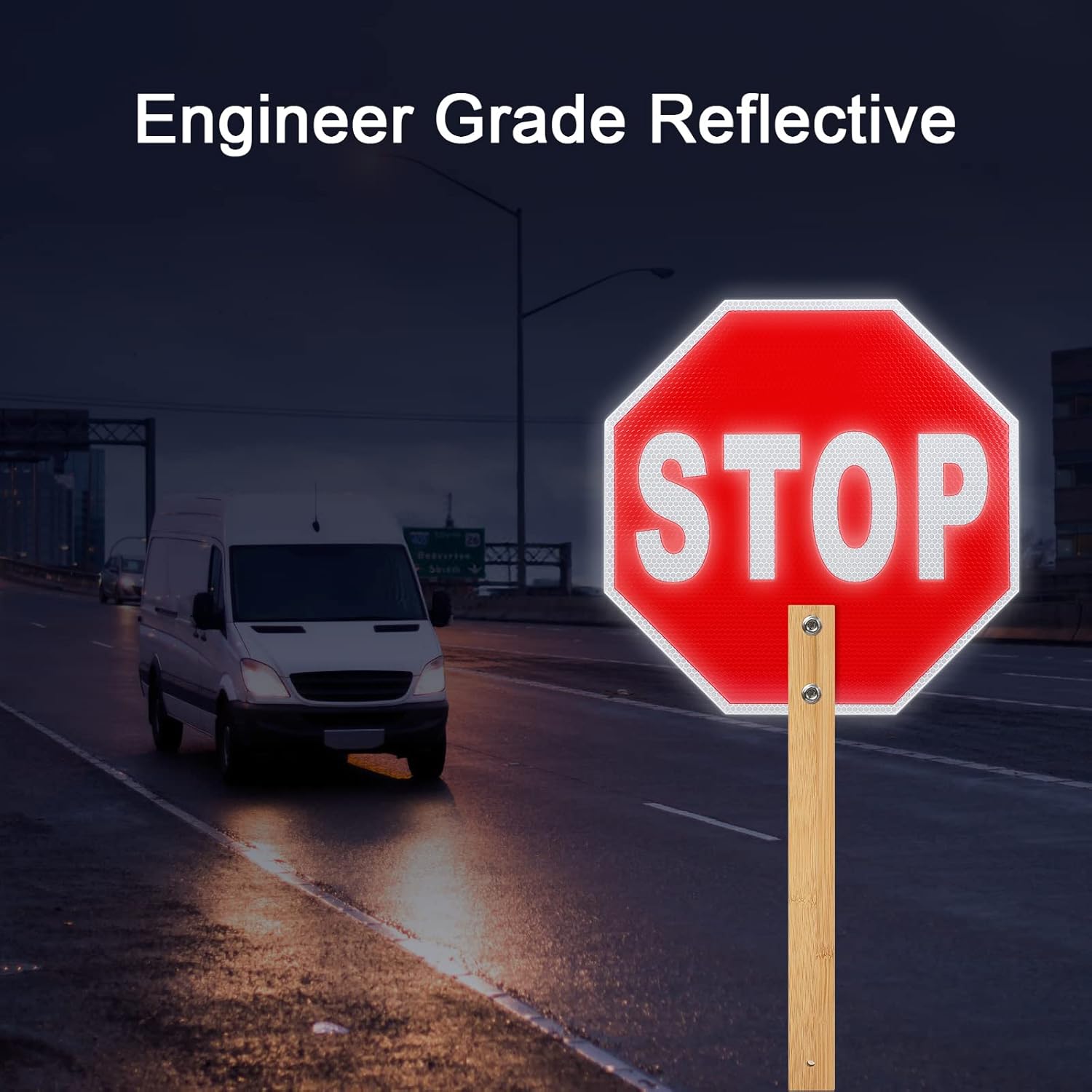 Stop Sign with Handle, 2 Pack Crossing Guard Stop Sign and 2 Pack Reflective Safety Vest, 13" Aluminum Double-Sided Stop Slow Signs with Handle High Visibility Security Vest, Hand Held Traffic Signs