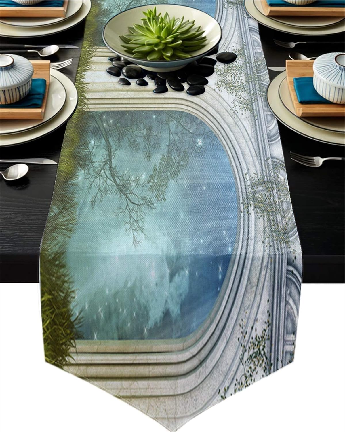 Amazon｜テーブルランナー 森の中の星の門の森のテーブルランナーズのマットのための森の装飾のためのマットのマット テーブルクロス