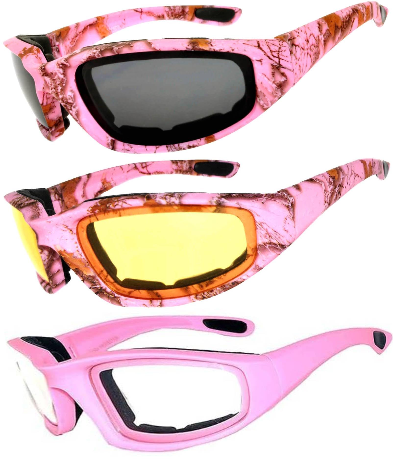 OWL 3 Pack Motorcycle Riding Glasses, Padded Sport Sunglasses, Assorted Colors for Men and Women